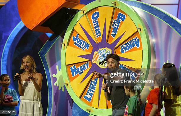 Cameron Diaz and Mike Myers spins the wheel during Nickelodeon's 17th Annual Kids' Choice Awards at Pauley Pavilion on the campus of UCLA, April 3,...