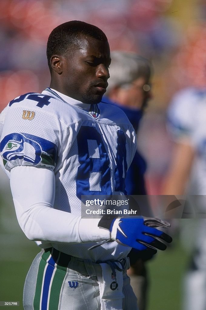 Joey Galloway of the Seattle Seahawks looks on during a game against