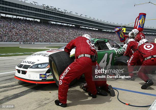 Casey Mears pits the Target Chip Ganassi Racing Fuji Film Dodge during the NASCAR Nextel Cup Series Samsung Radio Shack 500 on April 4, 2004 at Texas...