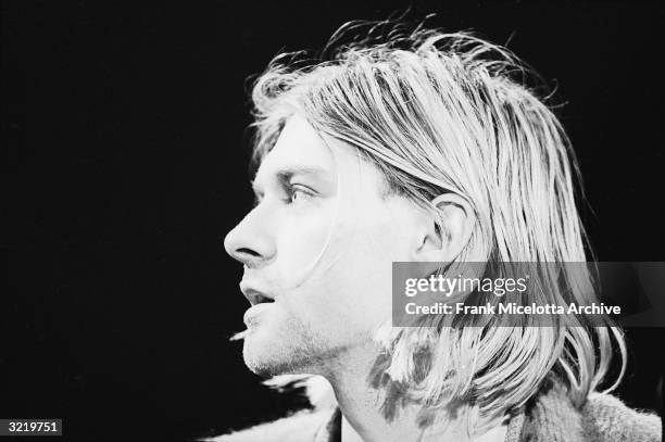 American singer and guitarist Kurt Cobain , performs with his group Nirvana at a taping of the television program 'MTV Unplugged,' New York, New...