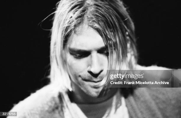 American singer and guitarist Kurt Cobain , performs with his group Nirvana at a taping of the television program 'MTV Unplugged,' New York, New...