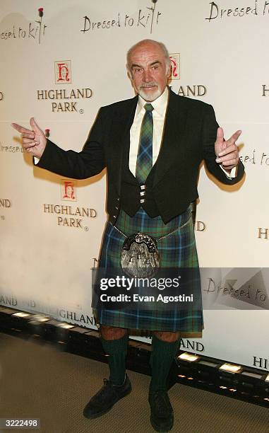 Actor Sean Connery attends the "Dressed To Kilt" fashion show celebrating Tartan Week and benefiting The Friends of Scotland, at Sotheby's April 5,...