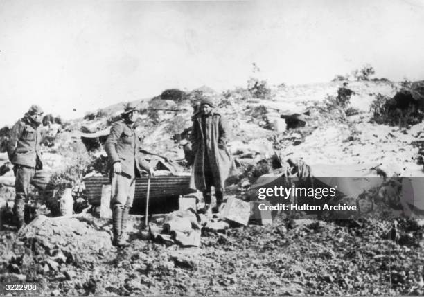 Soldiers standing by snow covered trenches at Gallipoli during World War I, 1915.