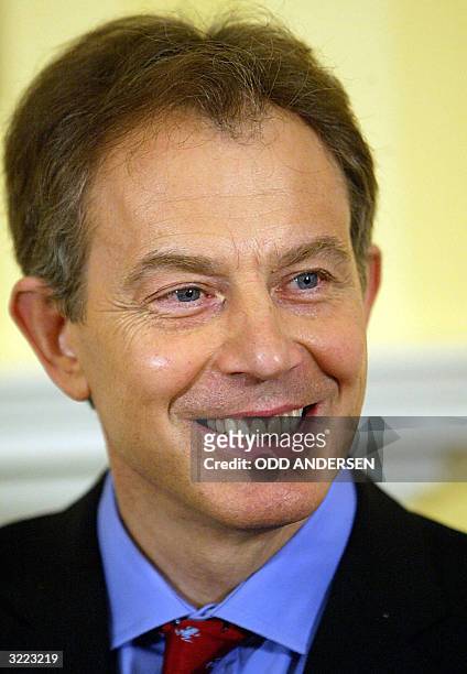 British Prime Minister Tony Blair laughs during a joint press conference with Iraqi interim foreign minister Hoshyar Zebari at No 10 Downing Street...