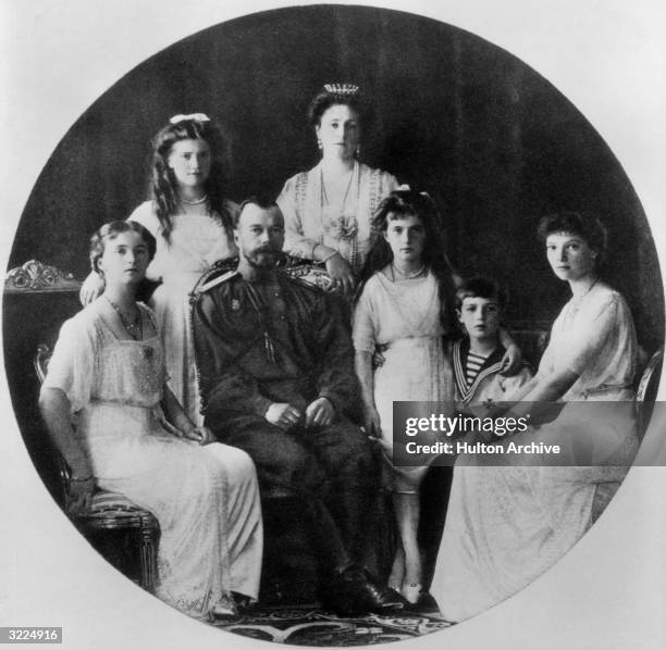 Portrait of the Russian Imperial Family: Grand Duchess Olga, Grand Duchess Maria, Czar Nicholas II, Czarina Alexandra, Grand Duchess Anastasia,...