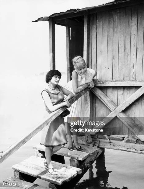 French director Agnes Varda at the Venice Film Festival with the French actress Corinne Marchand who starred in Varda's latest film 'Cleo 5 a 7'.