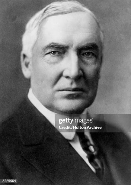 Studio headshot portrait of 29th United States president Warren Gamaliel Harding .