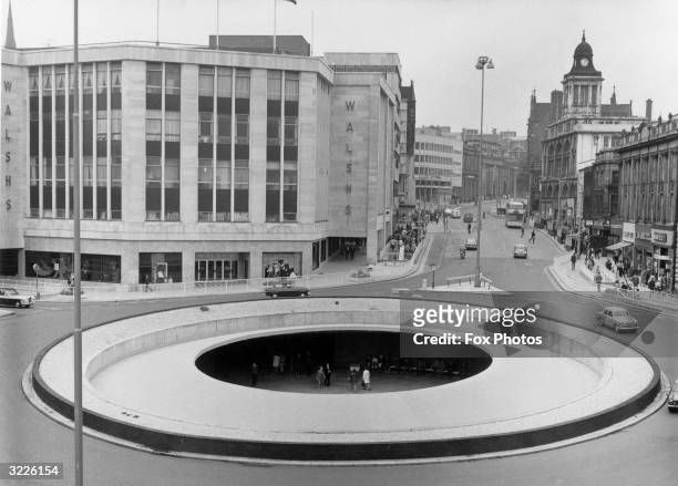 Roundabout junction in Sheffield with a pedestrian concourse running beneath it. The site is known locally as 'the Hole in the Road'.