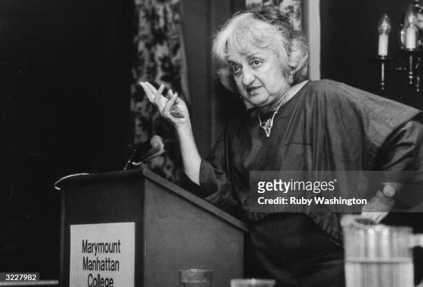 American author and feminist leader Betty Friedan speaks to the National Association of Young Professional Women, Marymount Manhattan College, New...