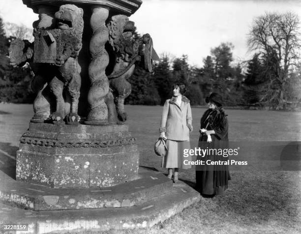 Lady Elizabeth Bowes-Lyon with her mother, the Countess of Strathmore at Glamis Castle, her childhood home in Angus.