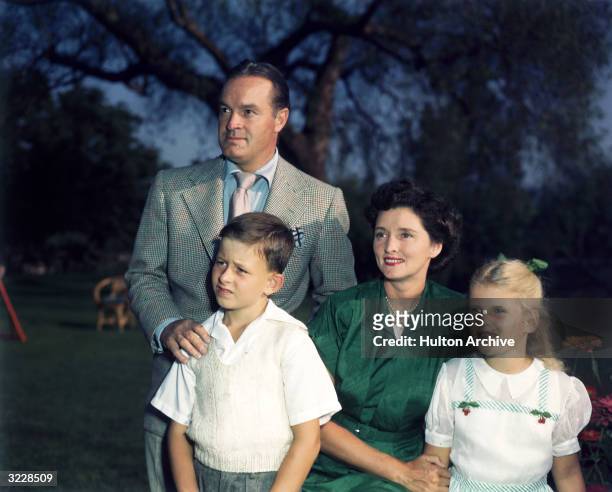 Portrait of British-born actor and comedian Bob Hope with his wife, American singer Dolores Hope, and their children.
