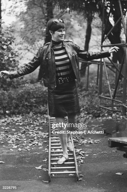 American-born actress Geraldine Chaplin exploring the grounds of Elstree Studios during a break from the filming of the MGM film 'Stranger in the...