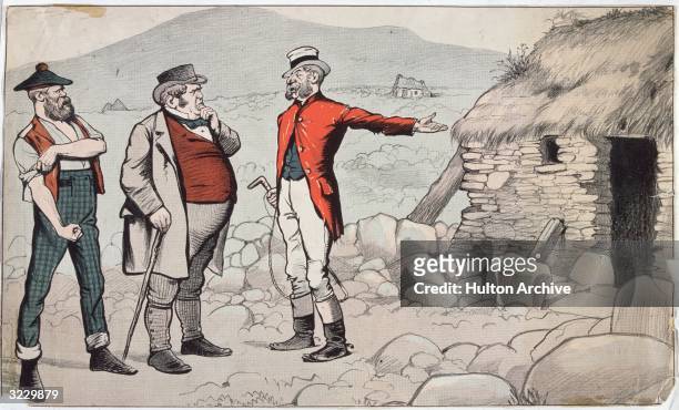 Satirical cartoon depicting the Crofter Act of 1886, which was passed to protect the highland croft farmers from the mass clearances and evictions...