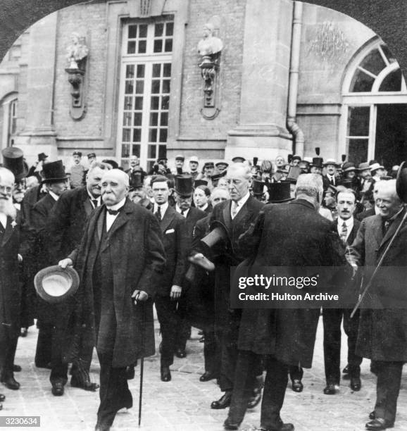 French prime minister Georges Clemenceau , US president Woodrow Wilson and British prime minister David Lloyd George attend negotiations for the...