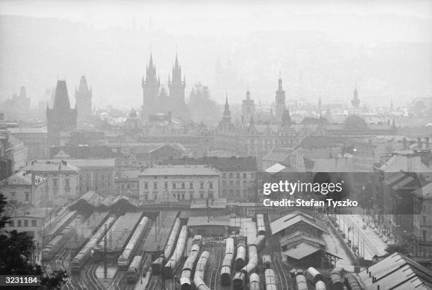 View of the Czechoslovakian capital, Prague, from the surrounding hills.