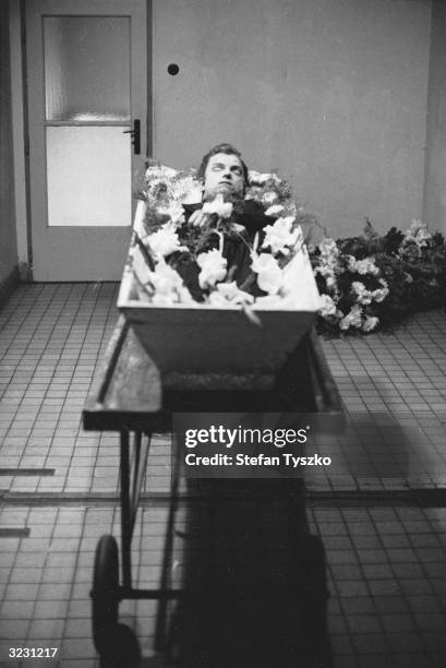 The body of a young Czech fireman lies in a Prague morgue. He had been shot dead by the Soviets for climbing onto one of their advancing tanks during...