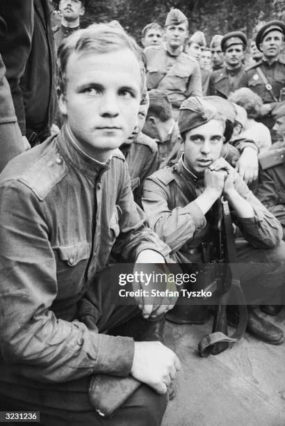 Soviet soldiers at their encampment in a Prague park during their invasion of Czechoslovakia.