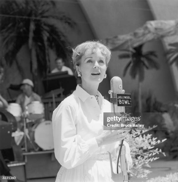 American actress Debbie Reynolds rehearses for the Boy's Club of Hollywood Benefit Performance, at the Hollywood Bowl, Hollywood, California.