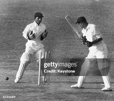 Indian batsman Vijay Hazare is bowled by Pakistan's Amir Eliah during the Test Match in New Delhi.