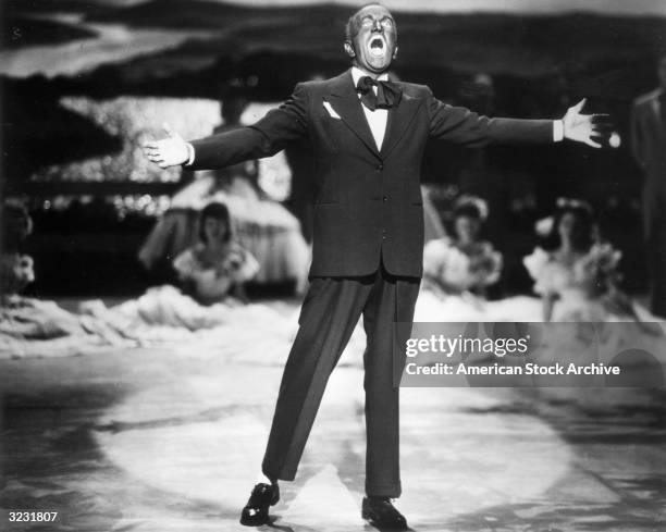 American actor and singer Al Jolson , as Jakie Rabinowitz/Jack Robin, performs in black face in the first all-talking film, director Alan Crosland's...