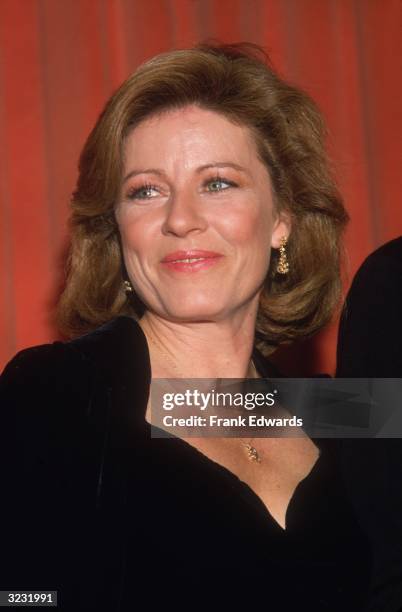 Headshot of American actor Patty Duke dressed in black.