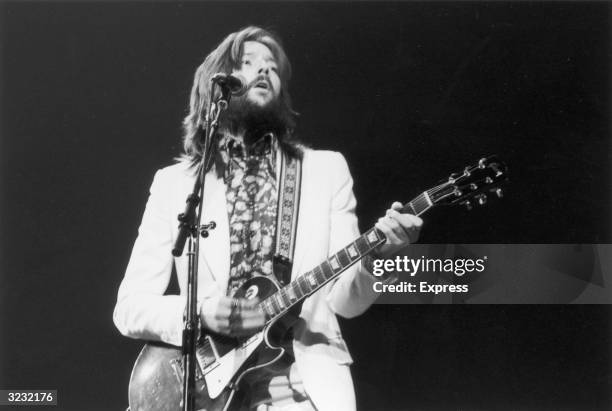 British blues-rock singer and guitarist, Eric Clapton, in concert at the Rainbow Rooms.