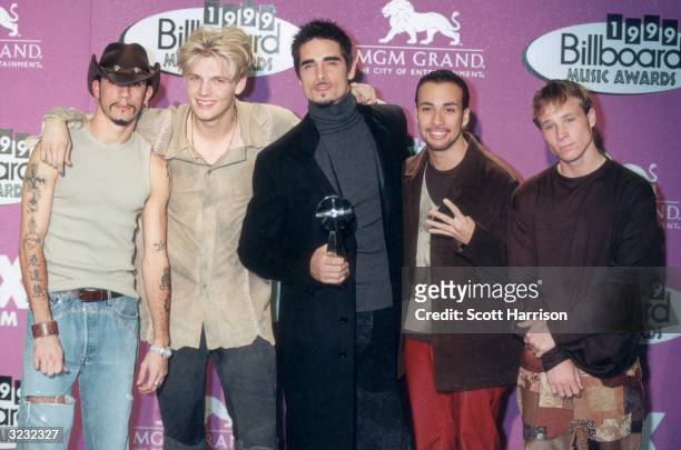 Pop band the Backstreet Boys at the Billboard Music Awards where they won awards for Album of the Year, Albums Artist of the Year, and Group of the...