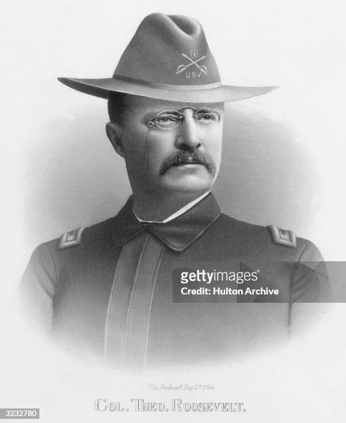 Headshot of Theodore Roosevelt , 26th president of the United States, from 1901-09, in military uniform. Roosevelt was Lieutenant Colonel of the...
