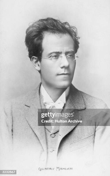 Headshot portrait of Austrian composer and conductor Gustav Mahler .