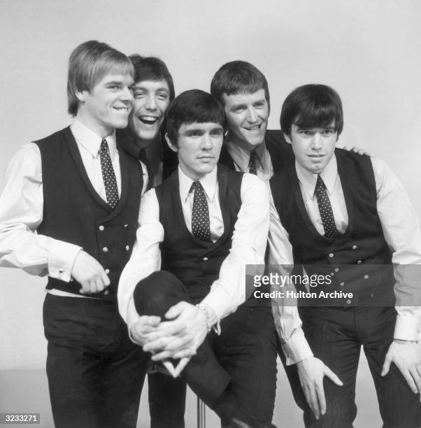 Group portrait of the British pop group The Dave Clark Five wearing identical vests and polka-dotted ties. L-R: Lenny Davidson, Mike Smith, Dave...