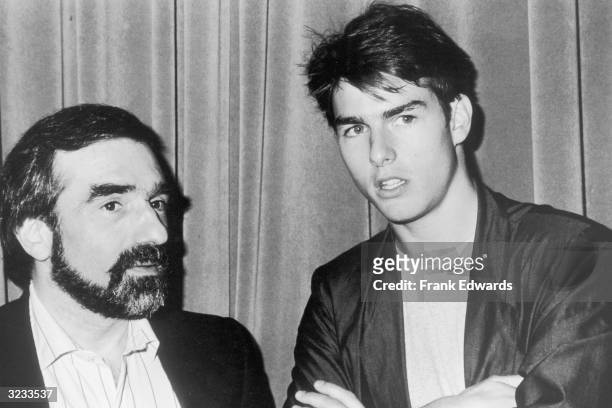American director Martin Scorsese and American actor Tom Cruise at a press conference with the Hollywood Foreign Press Association for Scorsese's...