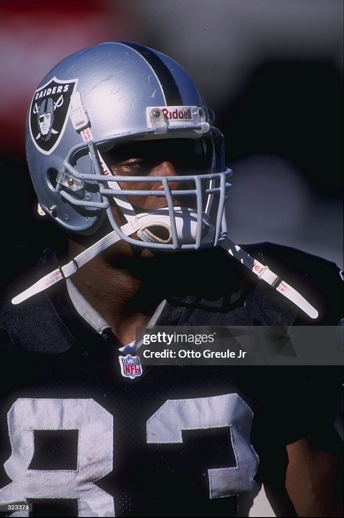 Rickey Dudley of the Oakland Raiders looks on during a game against