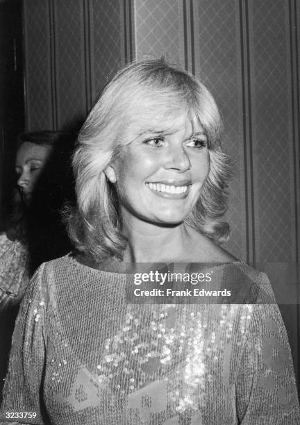 American actor Loretta Swit, wearing a sequined blouse, smiles at an Emmy Awards banquet at the Century Plaza Hotel, Los Angeles, California. Swit...