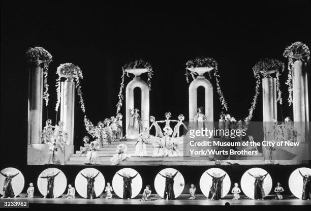 The Rockettes perform in an elaborate show on stage at Radio City Music Hall in New York City.