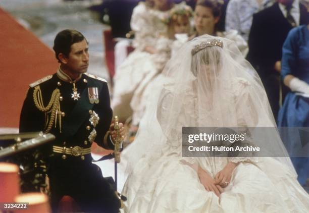 Charles, Prince of Wales, with his wife, Princess Diana , on the altar of St Paul's Cathedral during their marriage ceremony.