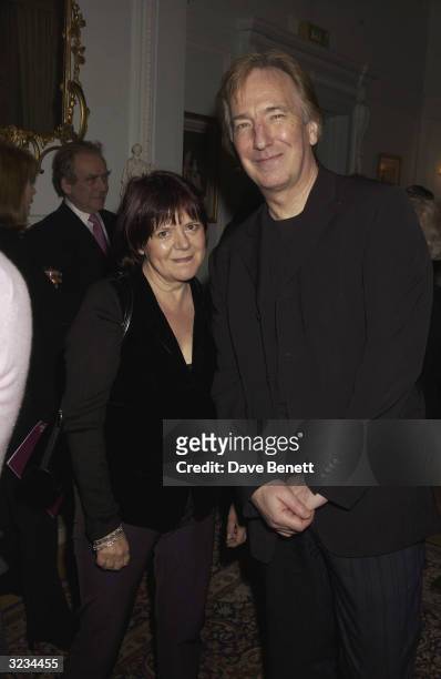 British actor Alan Rickman and partner Rima Horton attend the after-party for the play "Dance of Death" by August Strindberg at the Swedish Embassy...