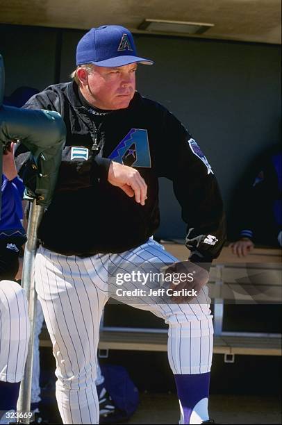 Buck Showalter of the Chicago White Sox looks on during the White Sox 7-6 loss to the Arizona Diamondbacks during Spring Training at Tucson Electric...