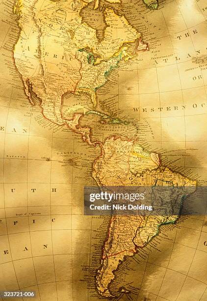 classic paper map abstract,showing the america's,atlantic and pacific - latin america map stock pictures, royalty-free photos & images