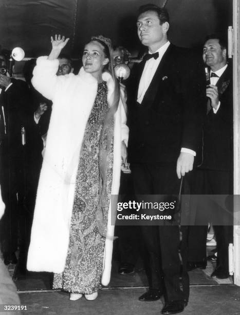 French actress Jeanne Moreau at Cannes' Twentieth International Movie Festival with Ettore Manni, her co-star in Tony Richardson's film...