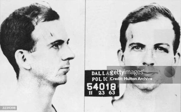 Mugshot of Lee Harvey Oswald , alleged assassin of President John F. Kennedy, taken by the Dallas Police department, Dallas, Texas.