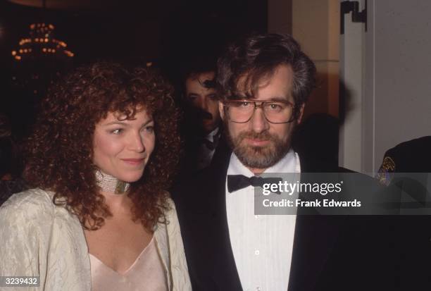 American actor Amy Irving and her husband, American film director and producer Steven Spielberg, attending the Golden Globe Awards, where Irving was...