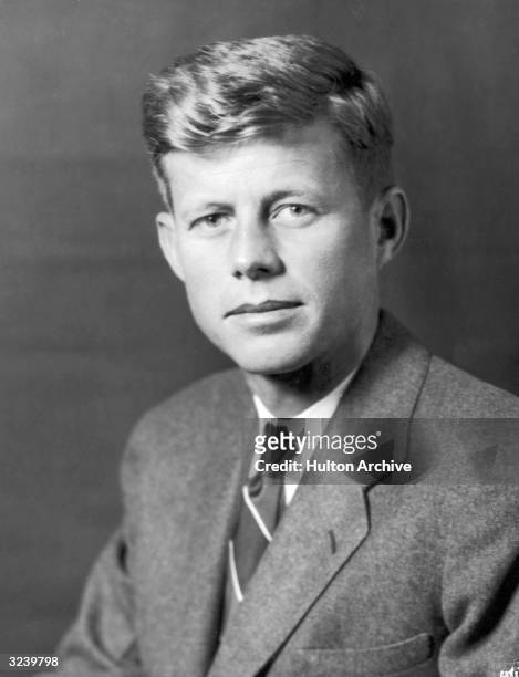 Studio portrait of United States Democratic Senator John F Kennedy from Massachusetts.