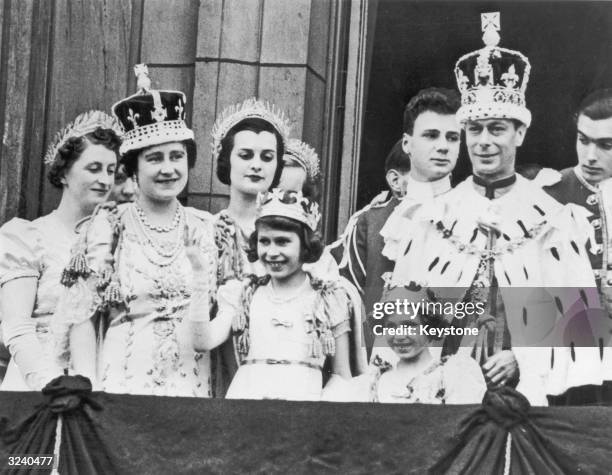 The royal family on the balcony at Buckingham Palace after the coronation of King George VI . He is with Queen Elizabeth , Princess Elizabeth and...