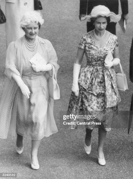 Queen Elizabeth and The Queen Mother at Ascot for the Royal Hunt Cup.