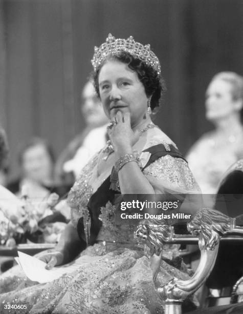 Queen Elizabeth The Queen Mother attending a reception at the London Guildhall to welcome her back from her Australian tour..