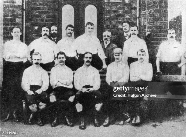 Preston North End Football Club, back row; Mills, Roberts, Graham, Holmes, Russell, Howarth, Drummond. Front row; Thompson, Dewhurst, Goodall, Ross,...