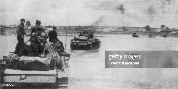 German panzer division crossing the Don River in Russia during World War II, before advancing on Stalingrad.