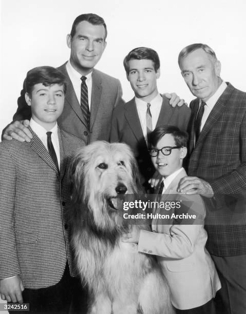 Promotional portrait of the cast of the television series, 'My Three Sons'. L-R: Stanley Livingston, Fred MacMurray , Don Grady, William Demarest ,...