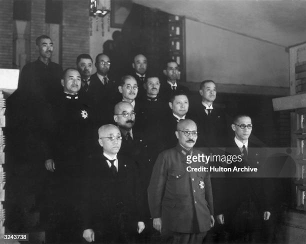 Japanese Prime Minister Hideki Tojo and his Cabinet at Tojo's official residence after the ceremony of investiture at the Imperial Palace, Kyoto,...