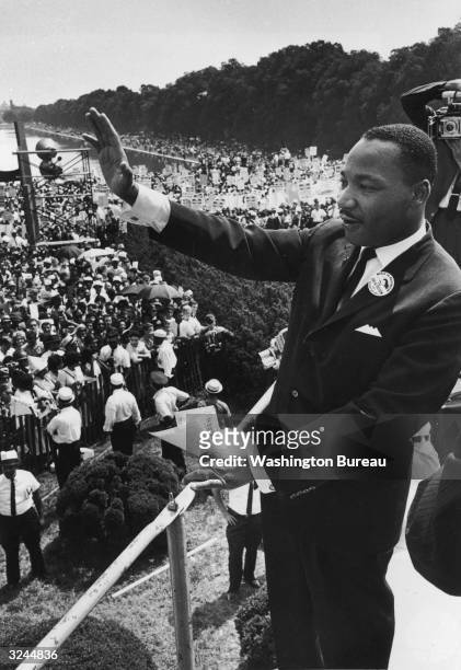 American civil rights leader Dr. Martin Luther King Jr. Delivers his 'I have a dream' speech to participants in the March on Washington for Jobs and...